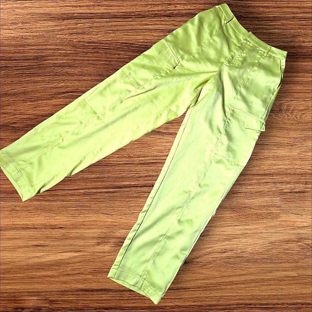House of Harlow Yellow Green Chartreuse Satin Cargo Pants